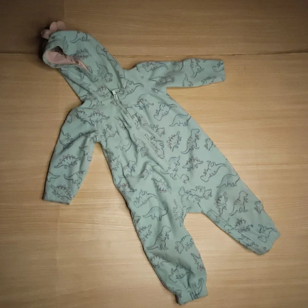 Just One You Infant Green Fleece Dinosaur Pajamas 9 Months